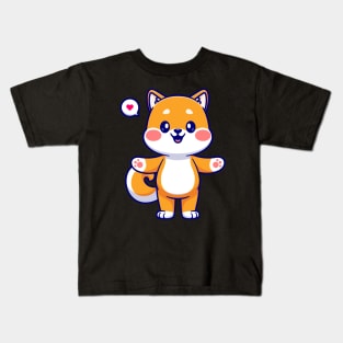 Cute Shiba Inu Dog Hug Cartoon Kids T-Shirt